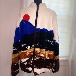 1 left: Original Use Colorful Landscape Zip-Up Sweater.